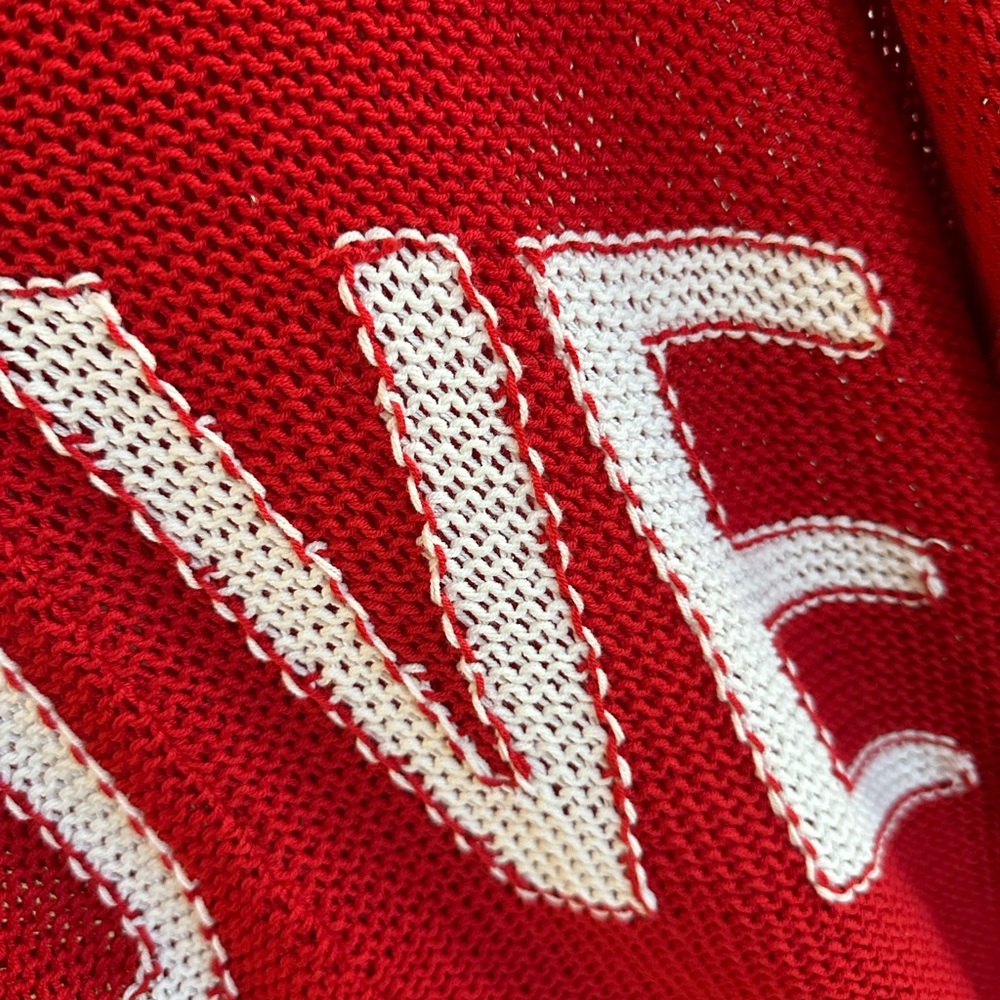 Wooden Ships Red V-Neck Sweater with LOVE Design ❤️ - Picture 2 of 5